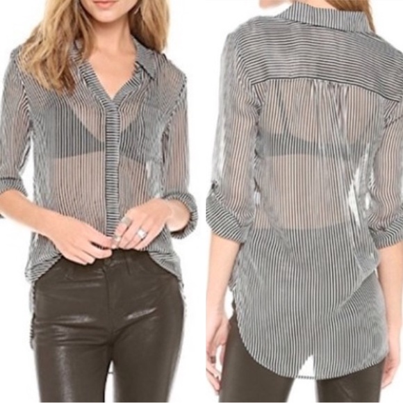 Diane Von Furstenberg Tops - Diane Von Furstenberg Gilmore Silk Striped High Low Sheer Top Sz 8